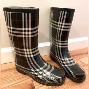 Gingham Plaid Rain Boots Size US 7